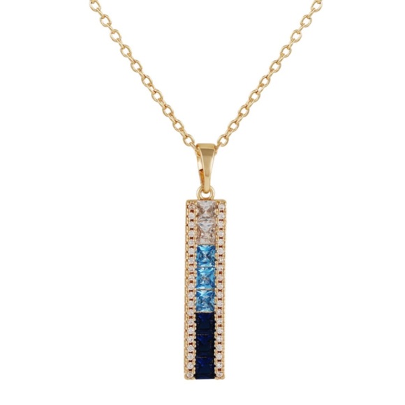 VINCE CAMUTO Blue Ombre CZ Necklace. Gold plated bar with Blue & White NWT - Picture 2 of 5